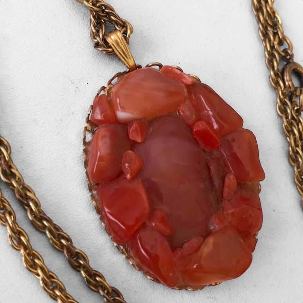 Vintage Carnelian Agate Cluster Pendant Necklace